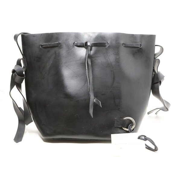 DESIGNER Daniela Barros Black Leather Shoulder Bag Bucket  Drawstring Minimalist - Picture 6 of 15